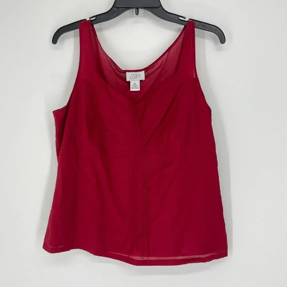 Ann Taylor Loft Tops - Ann Taylor Loft Tank Top Women's Sz 14 V-Neck Sleeveless Wide Strap Pleated Red